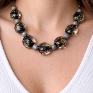 Artistic Black and Silver glass Beaded Necklace
